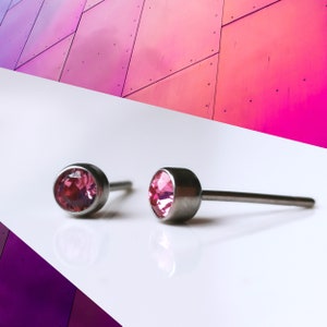 Titanium Vibrant Rose Pink 4mm Stud Earrings. Nickel Free Hypoallergenic Earrings Made With Titanium
