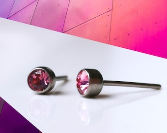 Titanium Vibrant Rose Pink 4mm Stud Earrings. Nickel Free Hypoallergenic Earrings Made With Titanium