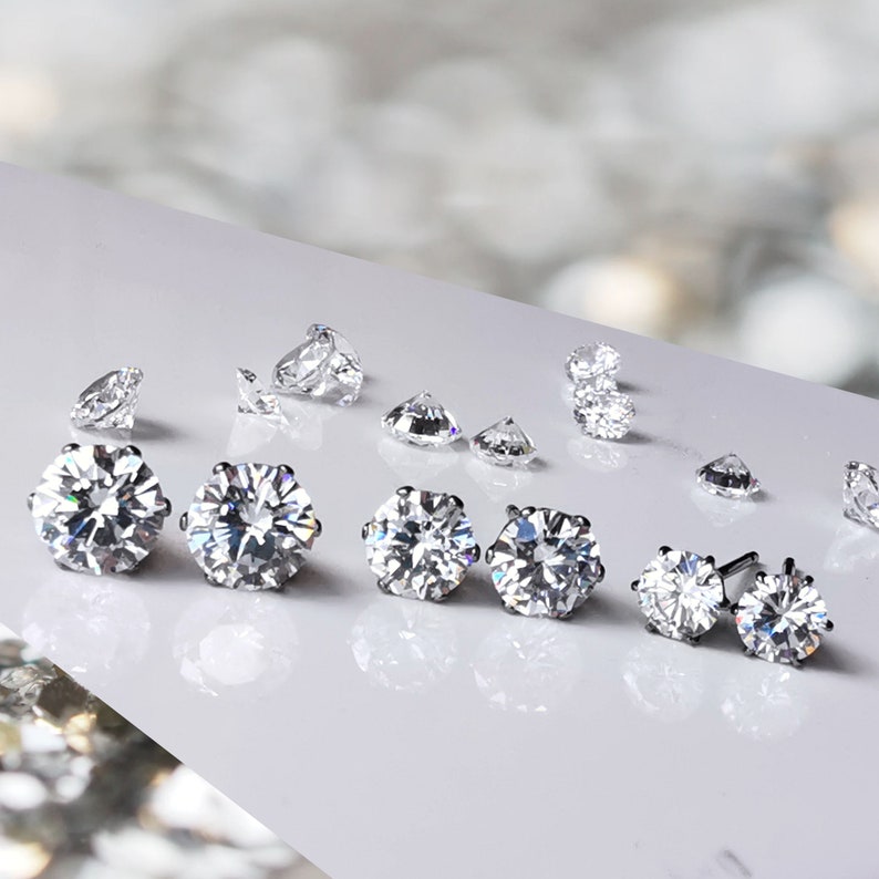 Titanium Clear CZ Stud Earrings. 4mm 5mm & 6mm. Cubic Zirconia Etsy