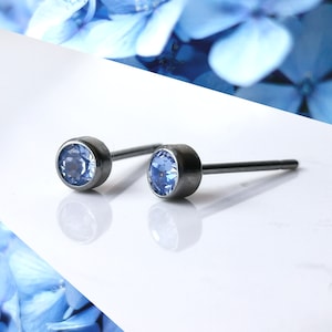 Titanium Light Blue Sapphire Coloured 4mm Stud Earrings. Nickel Free Hypoallergenic Earrings Made With Titanium