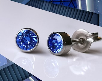 Titanium Mid Blue Sapphire Coloured 4mm Stud Nickel Free