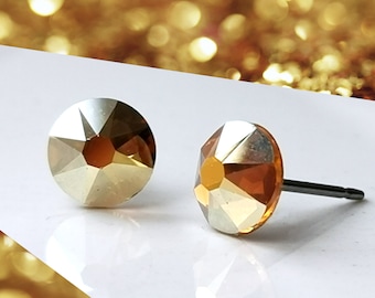 Titanium Metallic Gold Coloured Stud Earrings. 6.5mm Wide, Nickel Free Hypoallergenic Earrings Made With Pure Titanium