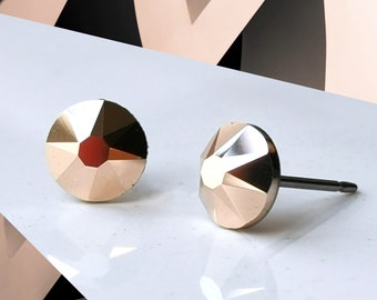 Titanium Rose Gold Coloured Stud Earrings. 6.5mm Wide, Nickel Free Hypoallergenic Earrings Made With Pure Titanium