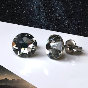 Titanium Black Diamond Coloured Stud Earrings. 6.5mm Wide, Nickel Free Hypoallergenic Mens Earrings Made With Pure Titanium