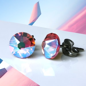 Titanium Rose Pink AB Stud Earrings. 6.5mm Wide, Nickel Free Hypoallergenic Earrings Made With Pure Titanium