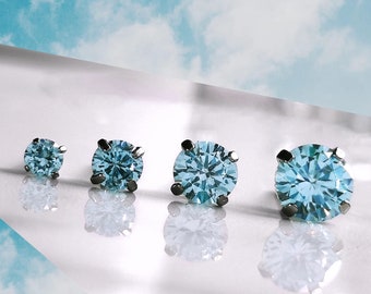 Titanium Sky Blue CZ Studs. 3mm 4mm 5mm & 6mm, Nickel Free Earrings. Pure Titanium and Palest Pastel Blue Cubic Zirconia.