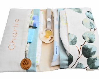 Diaper bag changing mat with the name Euclyptus