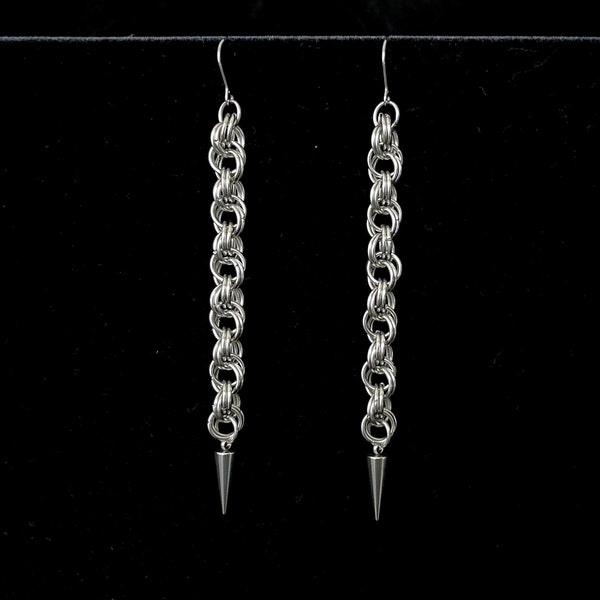 Classic Long Spiral with Spike - Chainmaille Statement Earrings - Alternative - Punk - Rocker - Gothic - Medieval