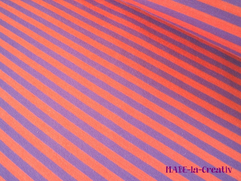 50 cm Bio Ringel Jersey Lillestoff Farbe zur Wahl Stoff Baumwolle Elasthan Ringeljersey rosa lila orange rot pink 3 - orange-lila