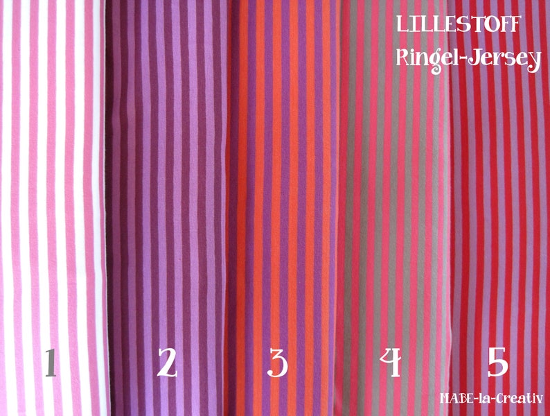 50 cm Bio Ringel Jersey Lillestoff Farbe zur Wahl Stoff Baumwolle Elasthan Ringeljersey rosa lila orange rot pink Bild 1