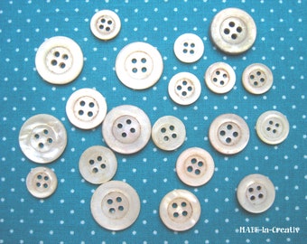 20 pieces, mother-of-pearl buttons, 11-17 mm, vintage