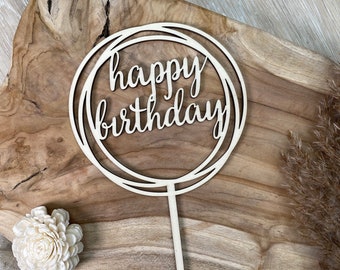 Happy Birthday Cake Wooden Topper