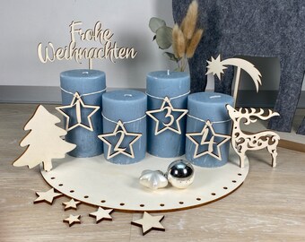 Advent wreath numbers set of 4 made of wooden star