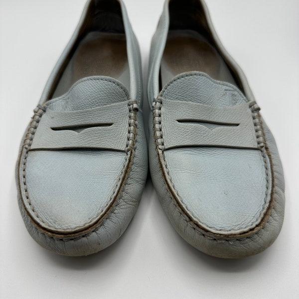 TODs Loafer Schuhe echt Leder hellblaue Vintage Damenschuhe