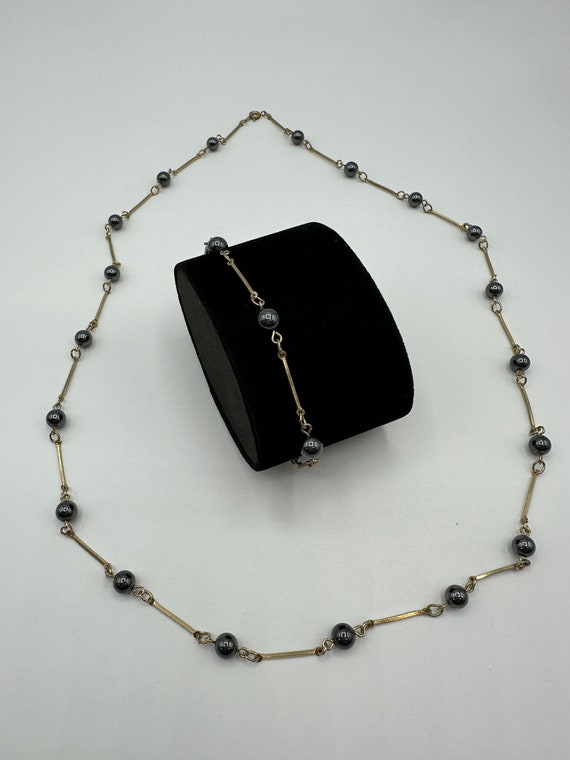 Halskette mit Armband Vintage 1980s Hematite Perl… - image 7