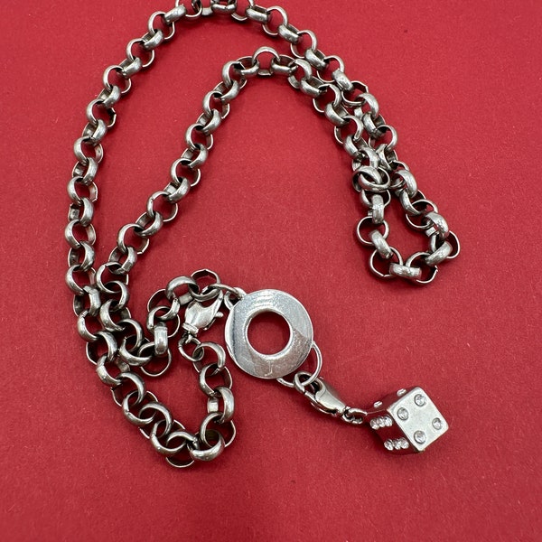 Strass Würfel Halskette versilberte Vintage Charms Halskette der 1980er Jahre