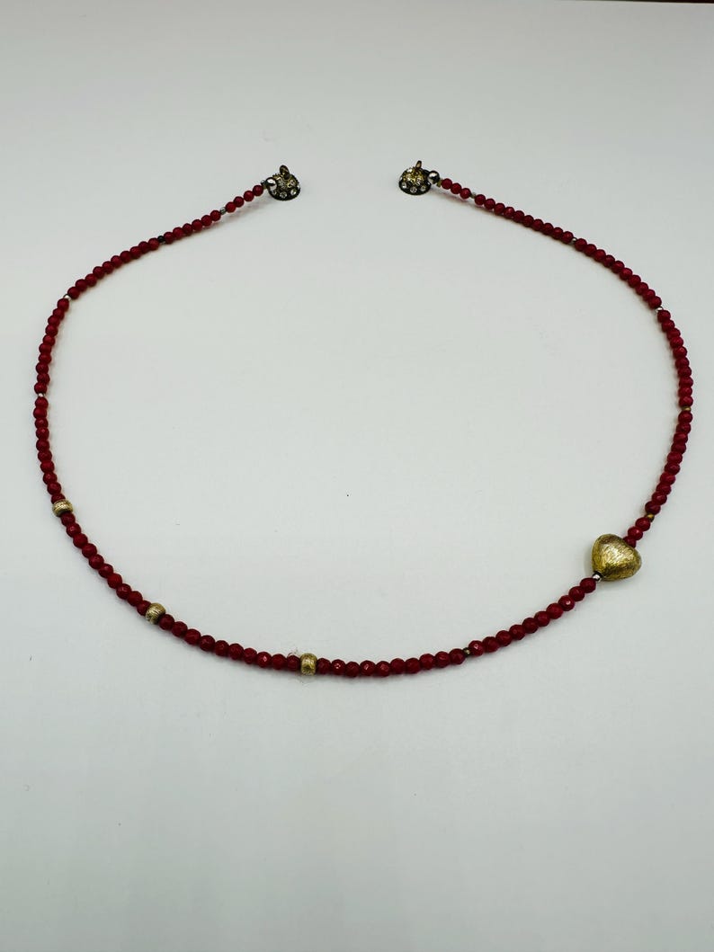 Vintage Glass Bead Necklace Dainty Lipstick Red Faceted Pearl Necklace