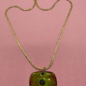 Millefiori pendant necklace enameled vintage hippie era chain pendant with gold-plated chain image 8