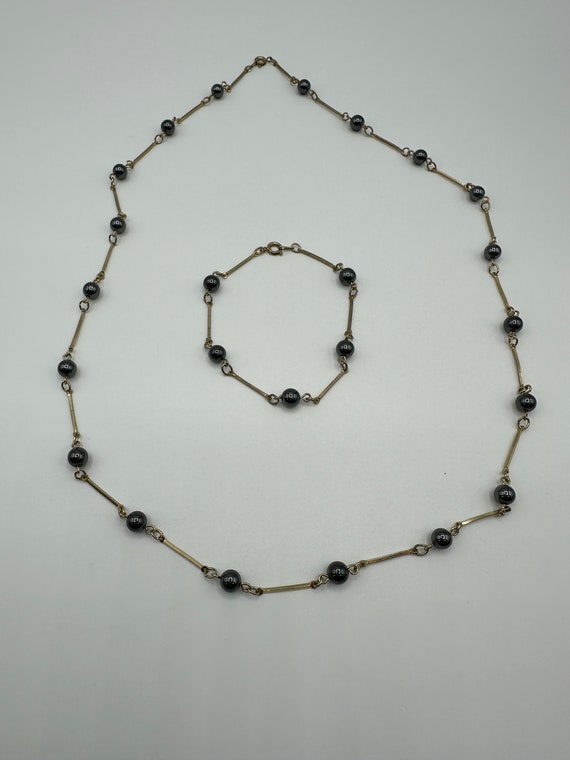 Halskette mit Armband Vintage 1980s Hematite Perl… - image 5