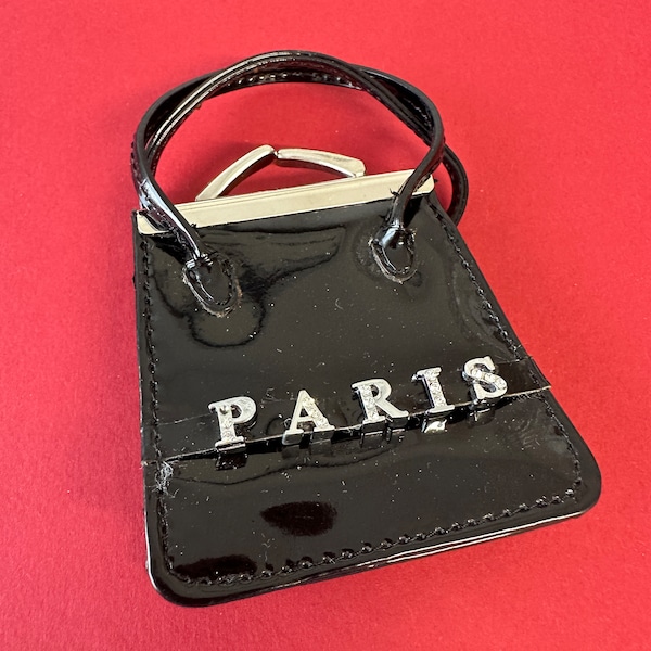 Mini wallet purse handbag rhinestone Paris vintage mini small handbag black patent leather as decoration or mini purse