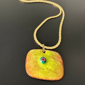 Millefiori pendant necklace enameled vintage hippie era chain pendant with gold-plated chain image 3