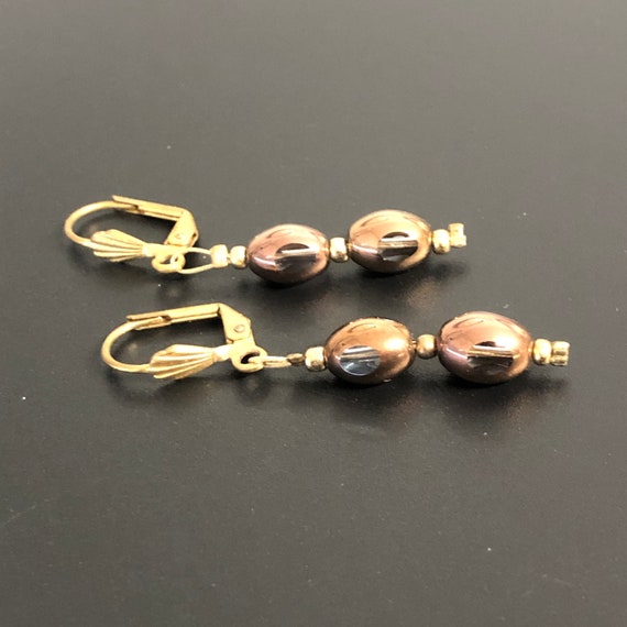 Copper Color Glass Bead Earrings Beautiful Vintag… - image 5