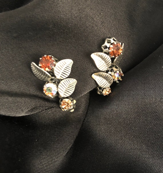 Beautiful rhinestone clip earrings Aurora Boreali… - image 1