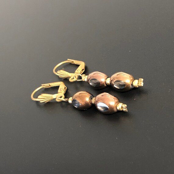 Copper Color Glass Bead Earrings Beautiful Vintag… - image 8