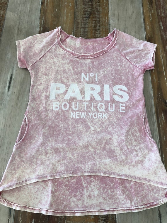 Pastel pink T-shirt with side pockets Vintage No … - image 1