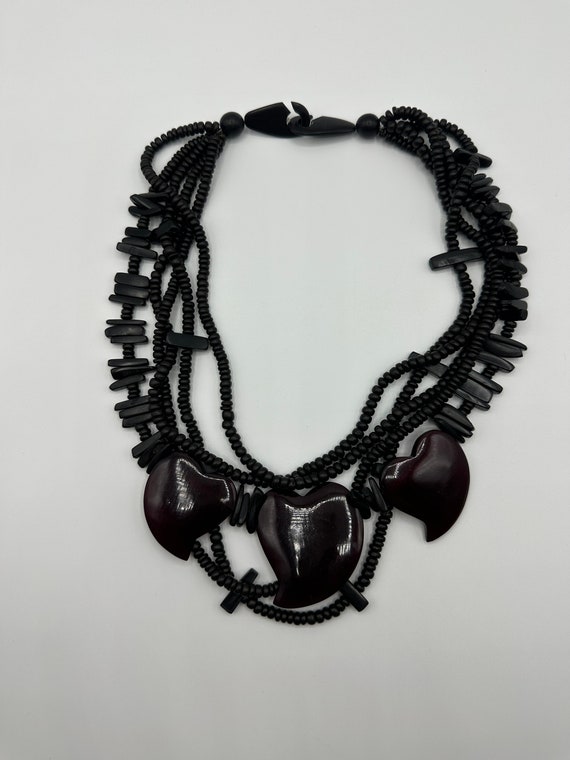 Vintage statement necklace with black wooden bead… - image 4