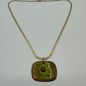 Millefiori pendant necklace enameled vintage hippie era chain pendant with gold-plated chain image 6