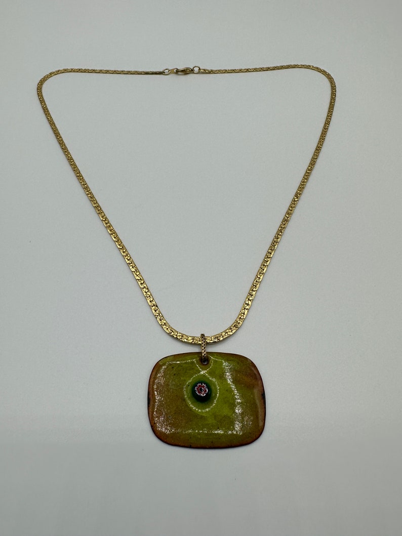 Millefiori pendant necklace enameled vintage hippie era chain pendant with gold-plated chain image 6