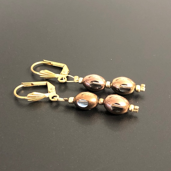 Copper Color Glass Bead Earrings Beautiful Vintag… - image 1