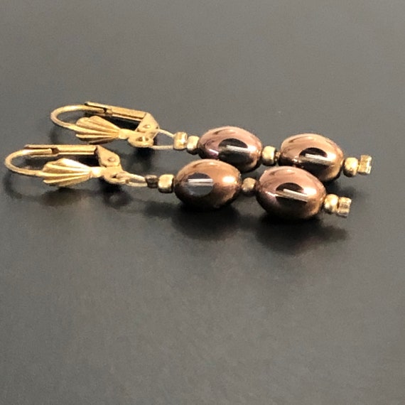 Copper Color Glass Bead Earrings Beautiful Vintag… - image 2
