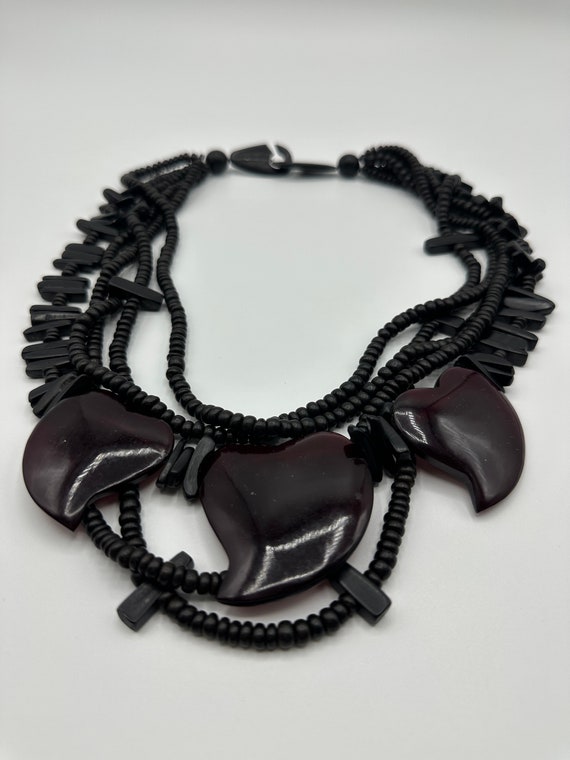 Vintage statement necklace with black wooden bead… - image 3