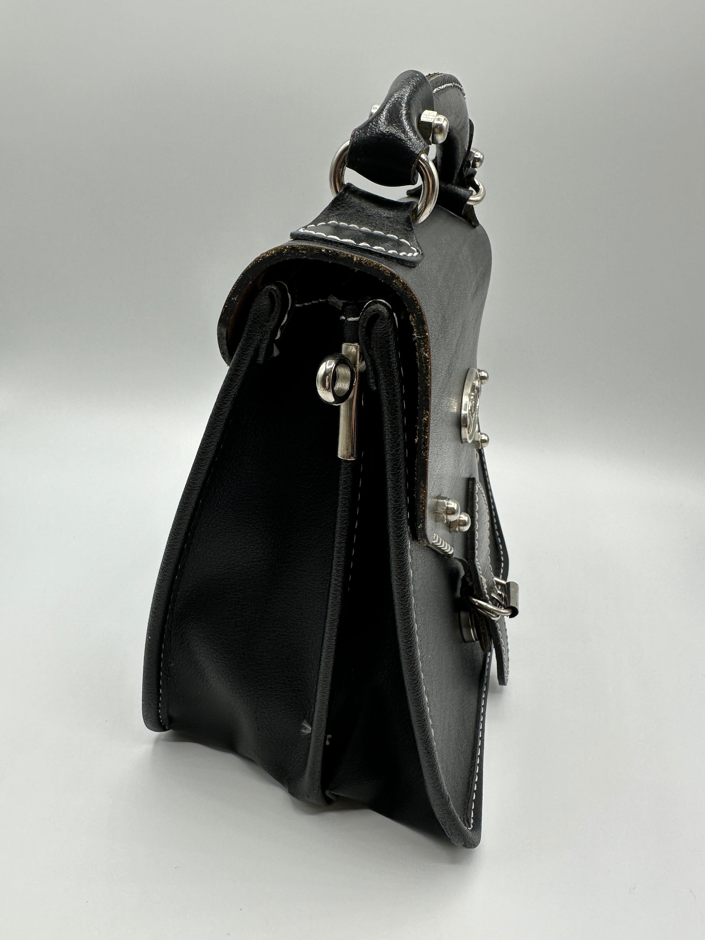 Black BORSALINO Handbag Vintage Genuine Leather Handle Bag