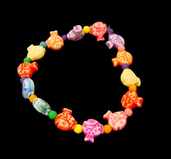 Colorful kids plastic fish rubber bracelet Elastic