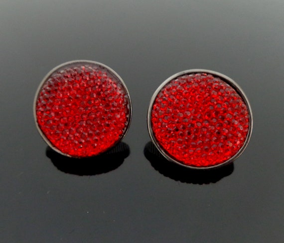 1980s vintage lipstick red glitter Lucite Cabochon