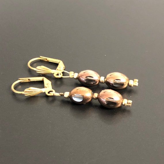 Copper Color Glass Bead Earrings Beautiful Vintag… - image 6