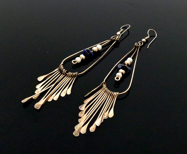 10 cm long Original Hippie Girl Lapis Lazuli earrings 1970s retro vintage hanging earrings earrings natural stone /& glass beads stud earrings
