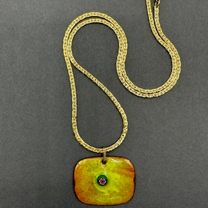 Millefiori pendant necklace enameled vintage hippie era chain pendant with gold-plated chain image 4