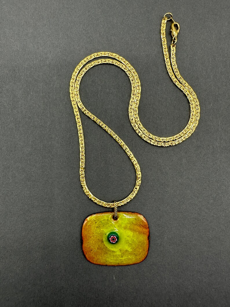 Millefiori pendant necklace enameled vintage hippie era chain pendant with gold-plated chain image 4