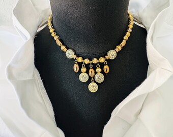 Rosebuds Metal Pearl Necklace Vintage Glass Pearl Pendant