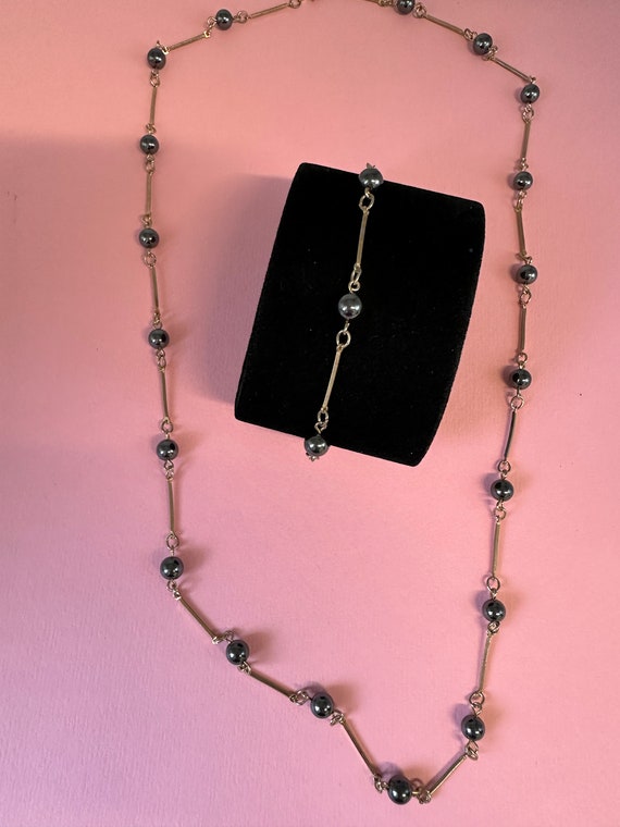 Halskette mit Armband Vintage 1980s Hematite Perl… - image 4