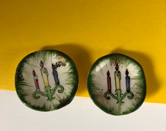 clip en céramique vintage sur boucles d’oreilles boucles d’oreilles clip peintes à la main