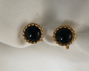 boucles d'oreilles clip perles de verre noir design corde vintage bordé de belles boucles d'oreilles clip 1,2 cm Ø