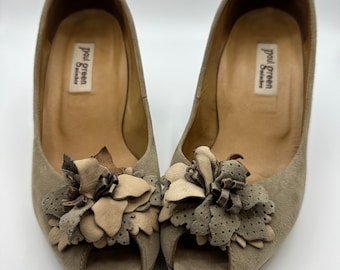 PAUL GREEN escarpins vintage peep toe chaussures pour femmes en cuir véritable daim chaussures pour femmes talons décorés de fleurs en cuir