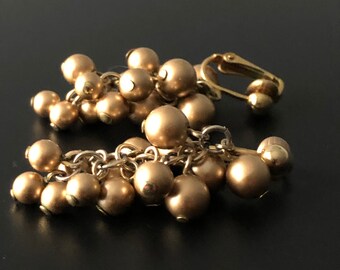 Vintage 1960's Duck Egg Blue & Gold Swirl Glass Beads & 14K Rolled Gold Earrings 