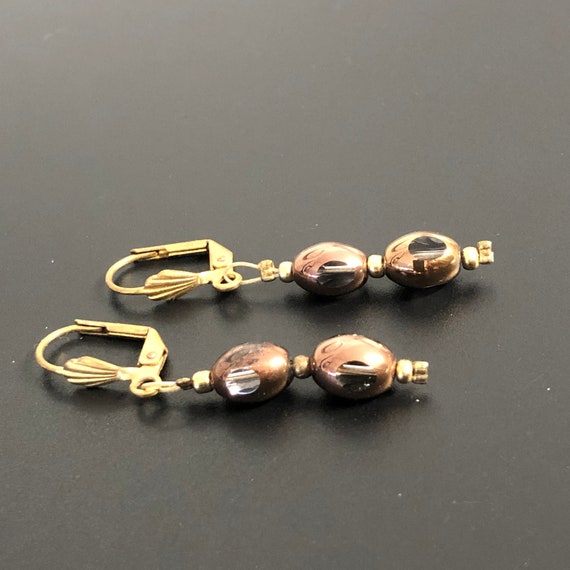 Copper Color Glass Bead Earrings Beautiful Vintag… - image 4