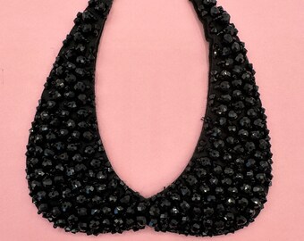 Black Crystal Necklace Collar Chain Vintage Jet Black Bib Necklace Chain